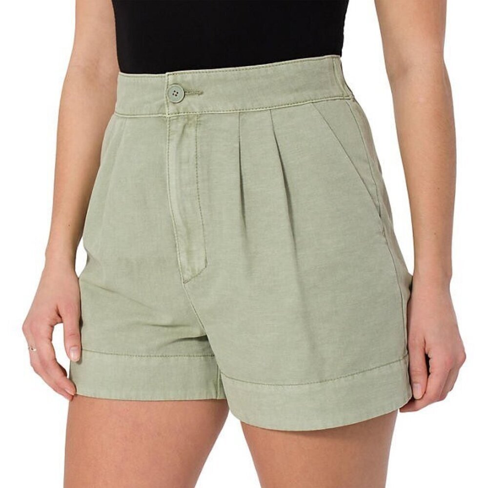 Joie Faded Cactus Green Pleated Linen Blend High Rise Shorts